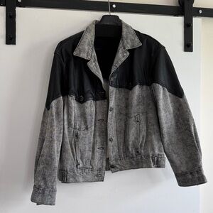 Vintage grey denim black leather jacket